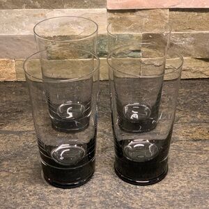 VINTAGE | Set of 4 | Blown Glass Tumblers With Black Glass Base